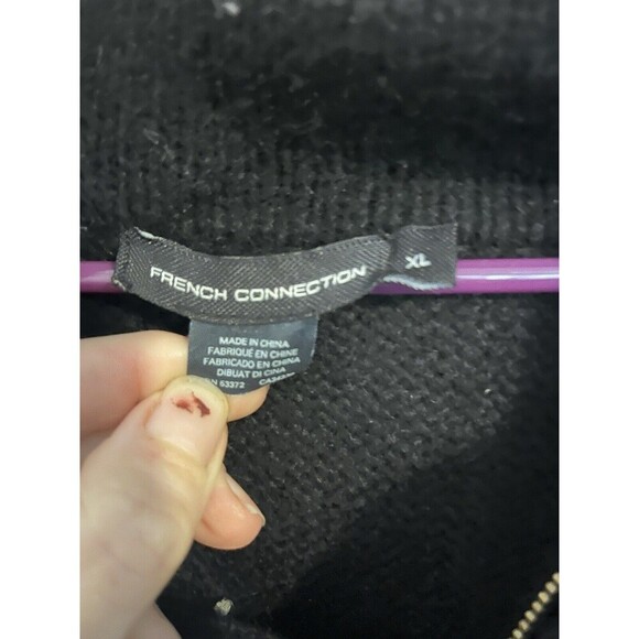 French Connection Wool Blend Sweater 1/4 Zip & Button Combo Black XL - Picture 2 of 5